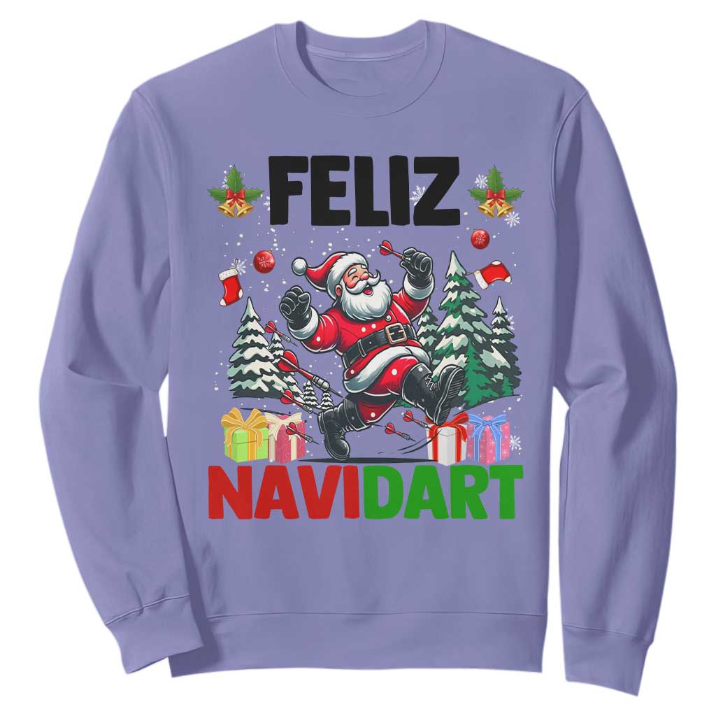 Dartist Feliz Navidart Sweatshirt Funny Santa Running From Darts Christmas Gift TS12 Violet Print Your Wear