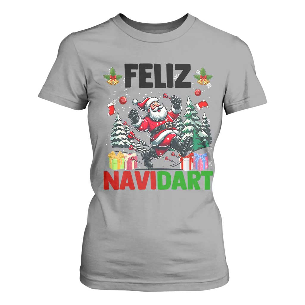 Dartist Feliz Navidart T Shirt For Women Funny Santa Running From Darts Christmas Gift TS12 Sport Gray Print Your Wear