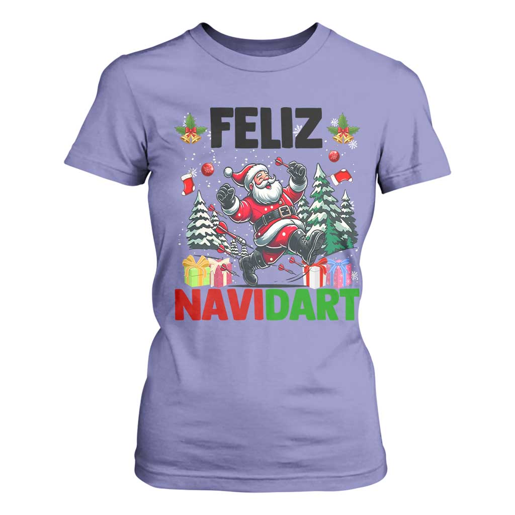 Dartist Feliz Navidart T Shirt For Women Funny Santa Running From Darts Christmas Gift TS12 Violet Print Your Wear