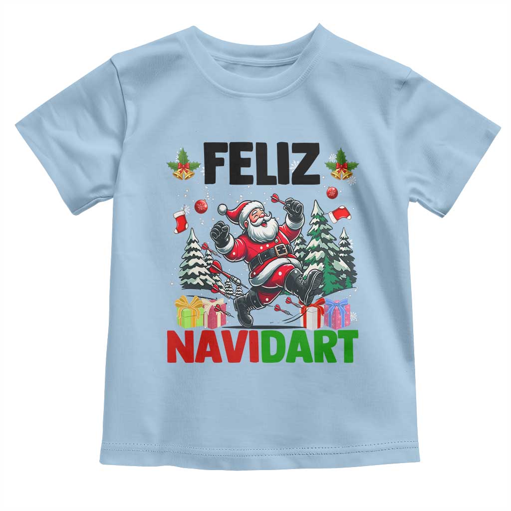 Dartist Feliz Navidart Toddler T Shirt Funny Santa Running From Darts Christmas Gift TS12 Light Blue Print Your Wear