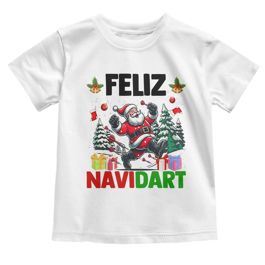 Dartist Feliz Navidart Toddler T Shirt Funny Santa Running From Darts Christmas Gift TS12 White Print Your Wear