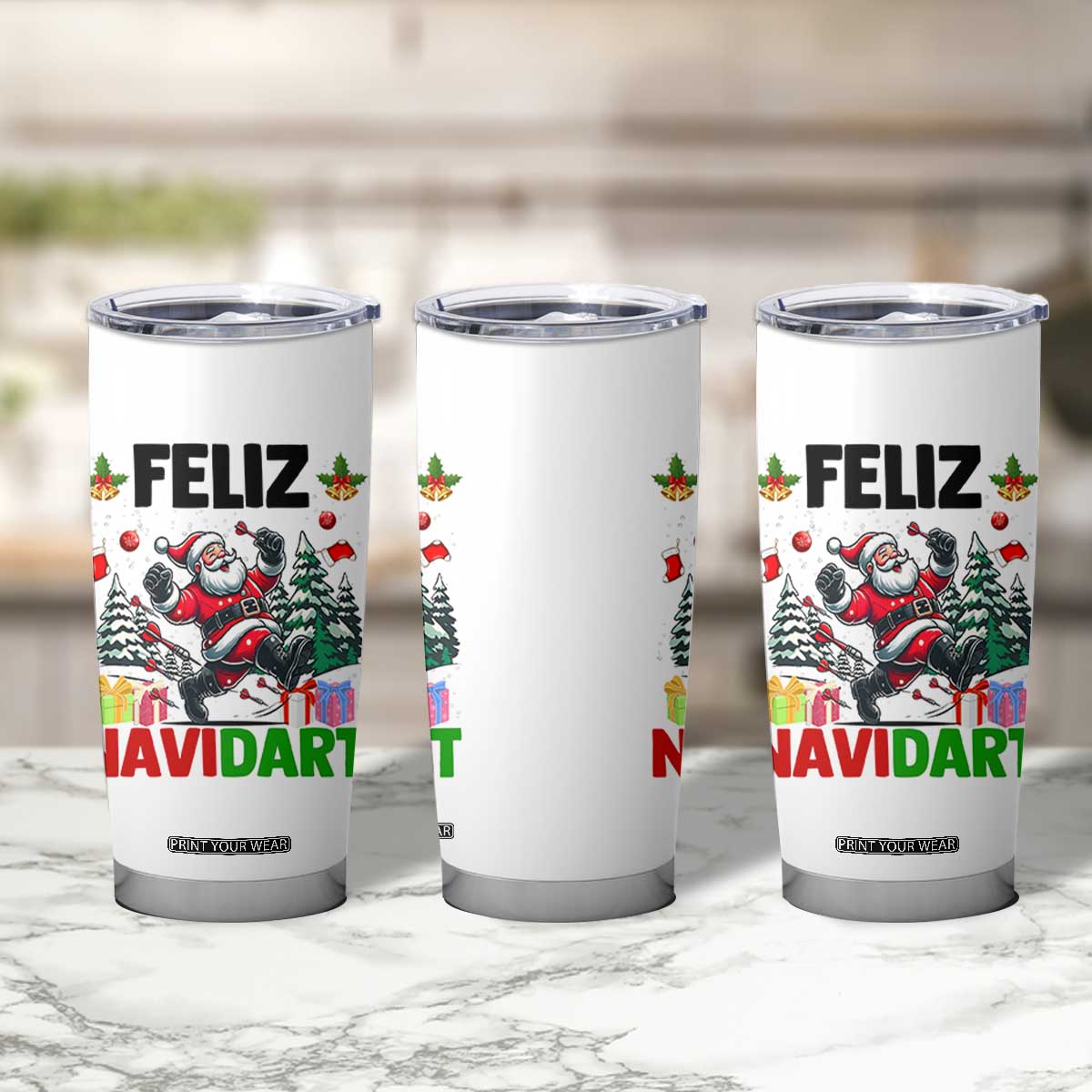 Dartist Feliz Navidart Tumbler Cup Funny Santa Running From Darts Christmas Gift TS12 Print Your Wear