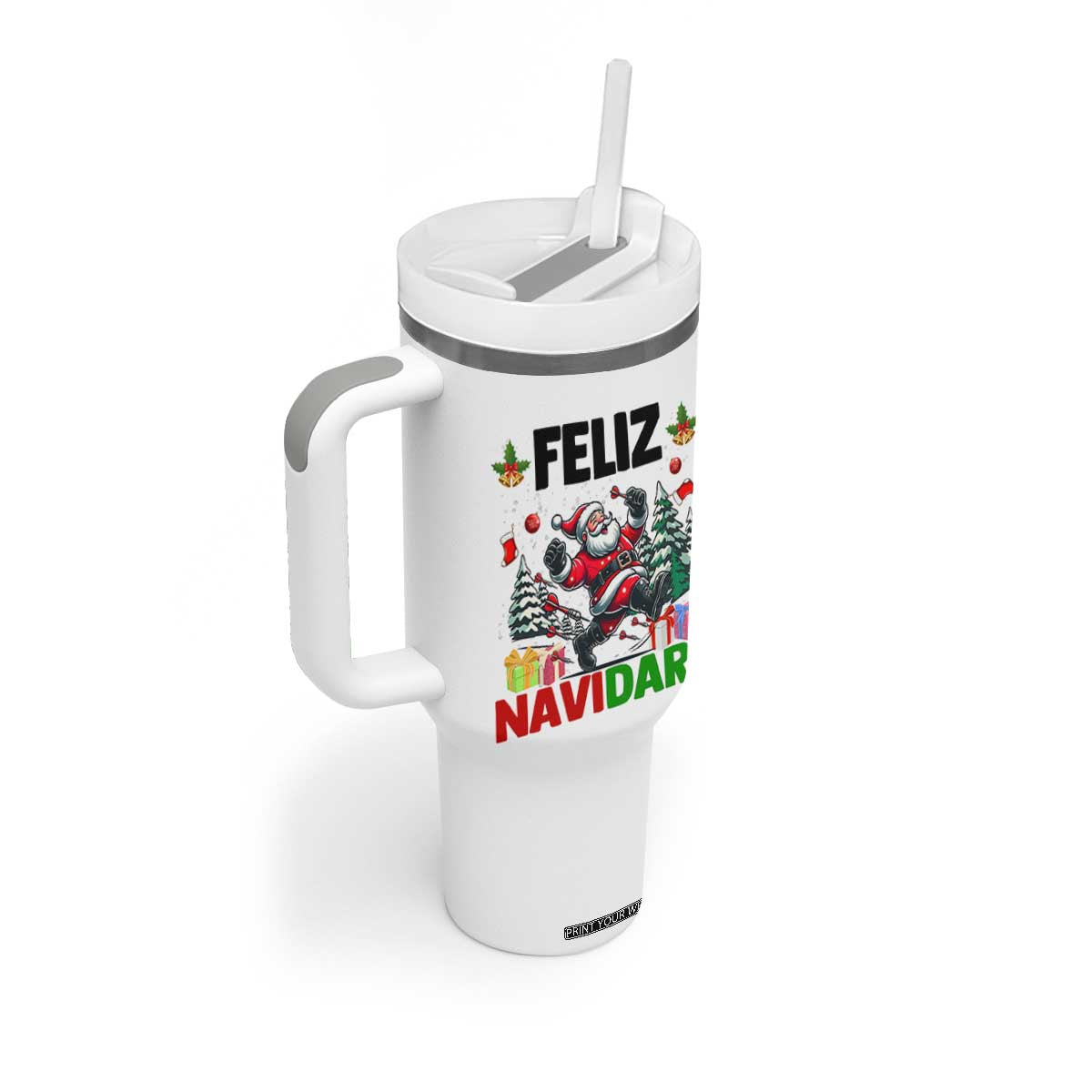 Dartist Feliz Navidart Tumbler With Handle Funny Santa Running From Darts Christmas Gift TS12 Print Your Wear