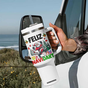 Dartist Feliz Navidart Tumbler With Handle Funny Santa Running From Darts Christmas Gift TS12 Print Your Wear