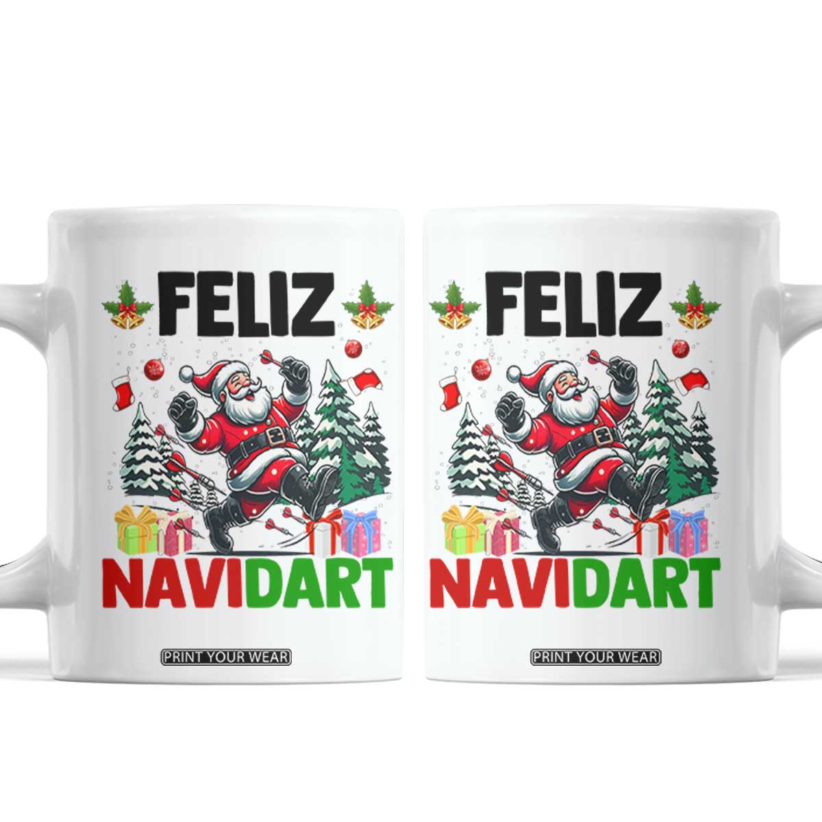 Dartist Feliz Navidart Coffee Mug Funny Santa Running From Darts Christmas Gift TS12 White Print Your Wear