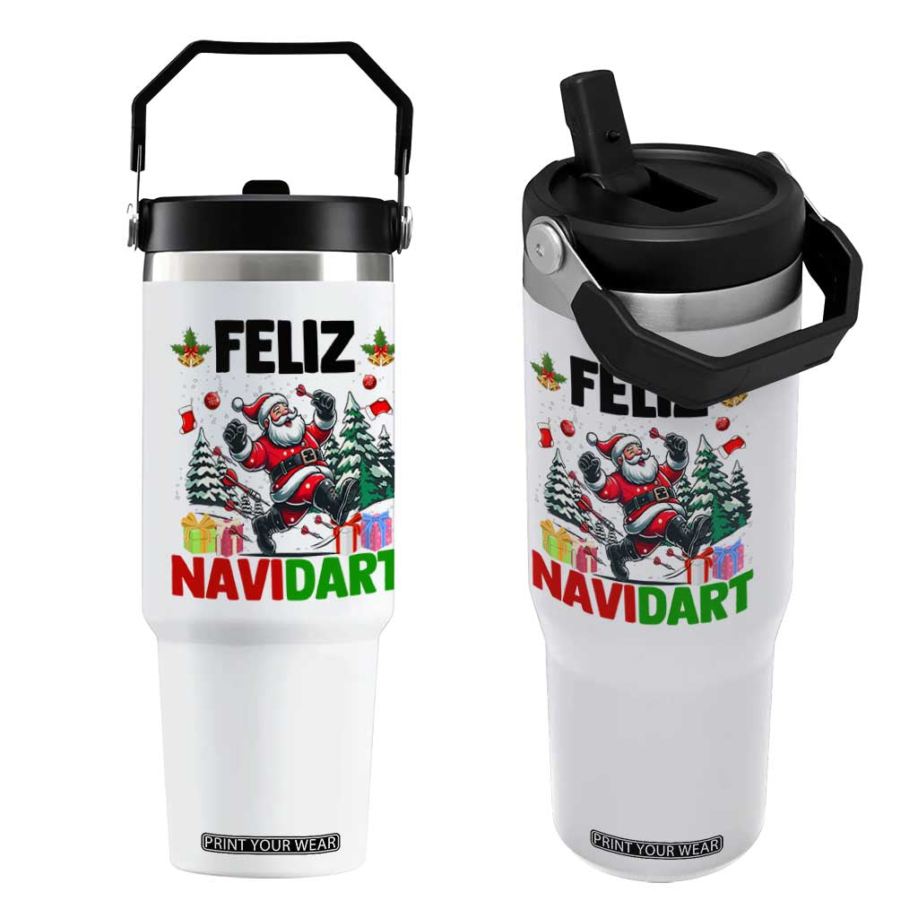 Dartist Feliz Navidart Flip Straw Tumbler Funny Santa Running From Darts Christmas Gift TS12 One Size: 30 oz White Print Your Wear