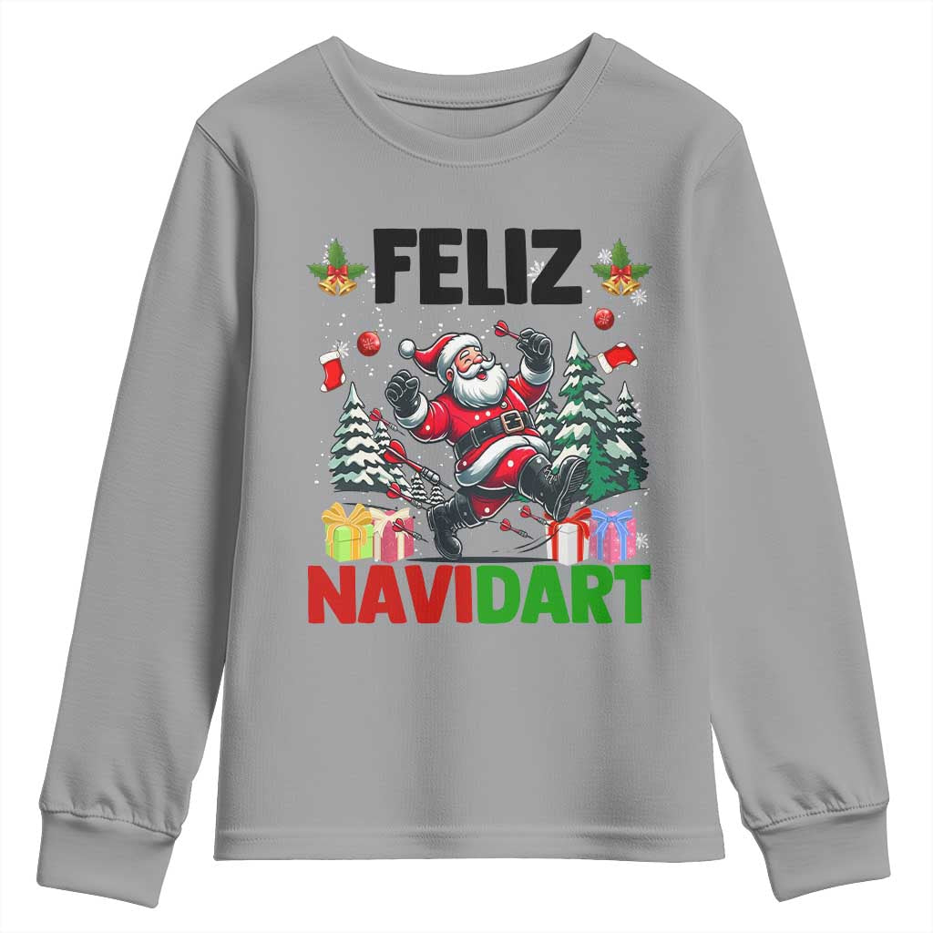 Dartist Feliz Navidart Youth Sweatshirt Funny Santa Running From Darts Christmas Gift TS12 Sport Gray Print Your Wear