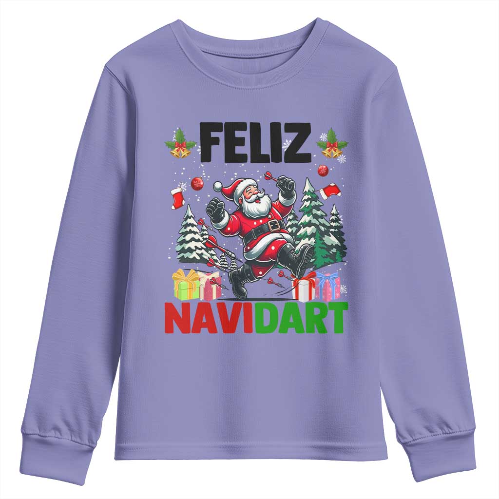 Dartist Feliz Navidart Youth Sweatshirt Funny Santa Running From Darts Christmas Gift TS12 Violet Print Your Wear
