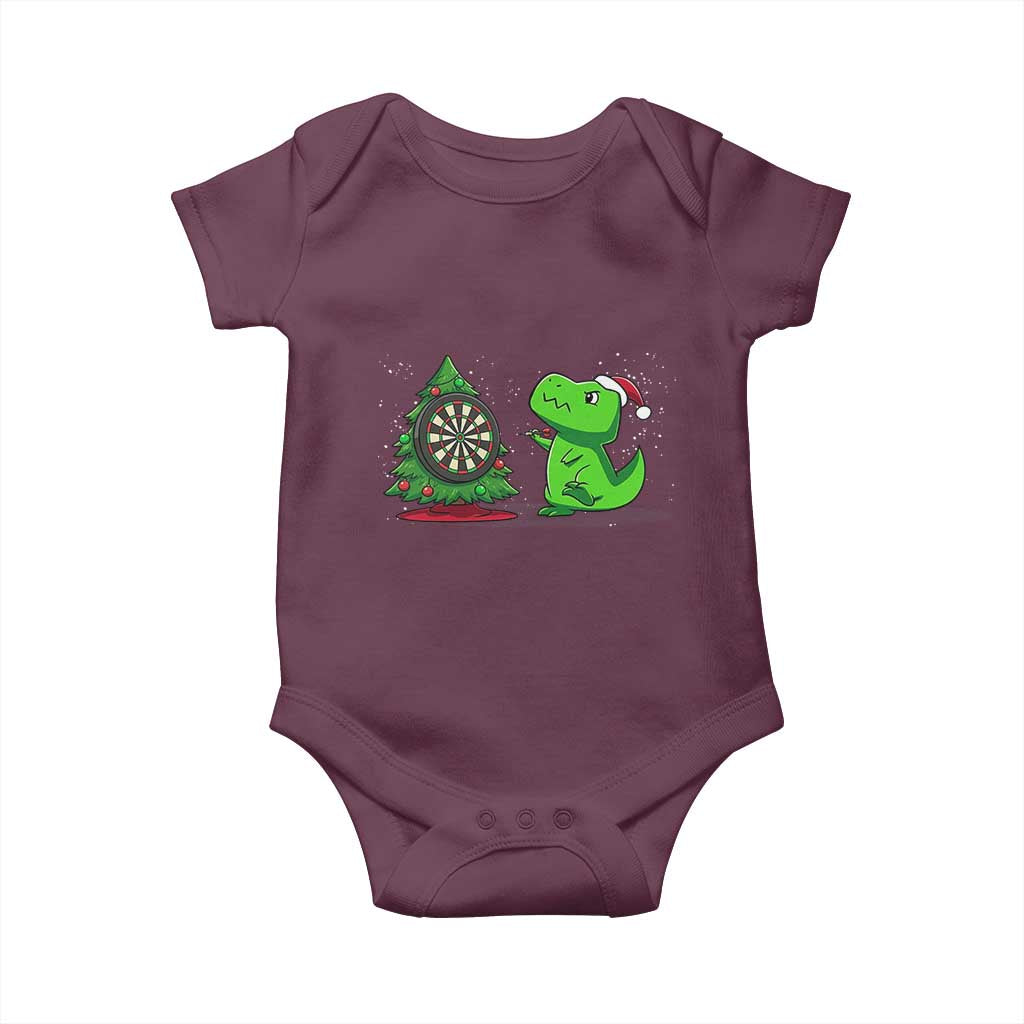 Christmas Dinosaur Dart Player Baby Onesie Funny Dino Lover TS12 Maroon Print Your Wear