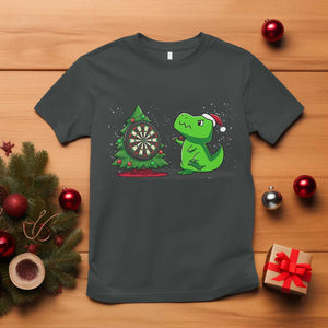 Christmas Dinosaur Dart Player T Shirt Funny Dino Lover TS12 Dark Heather Print Your Wear