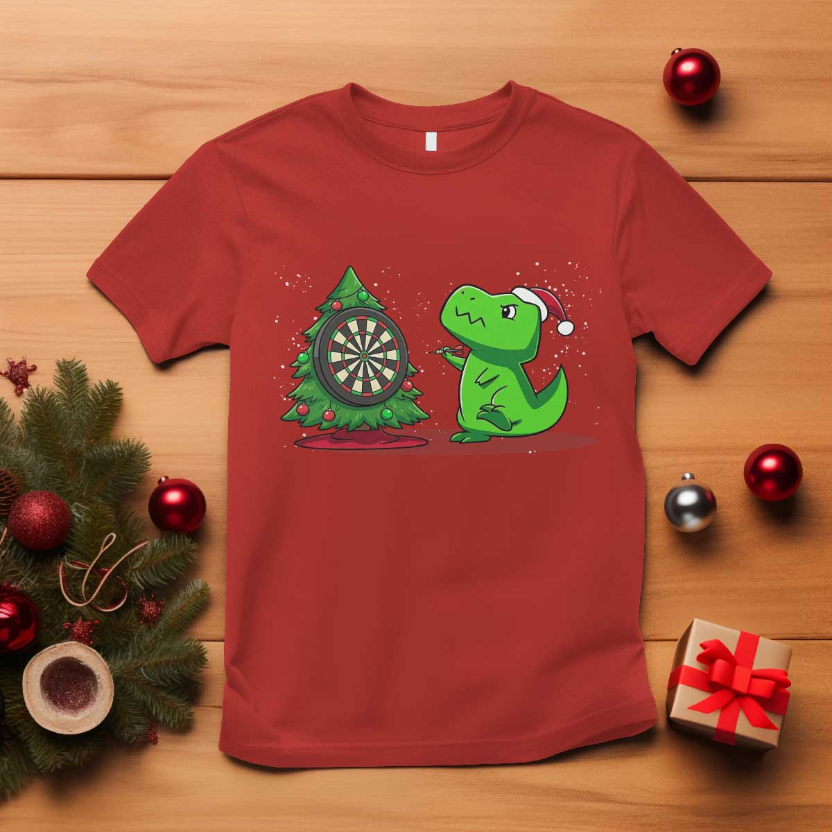 Christmas Dinosaur Dart Player T Shirt Funny Dino Lover TS12 Red Print Your Wear