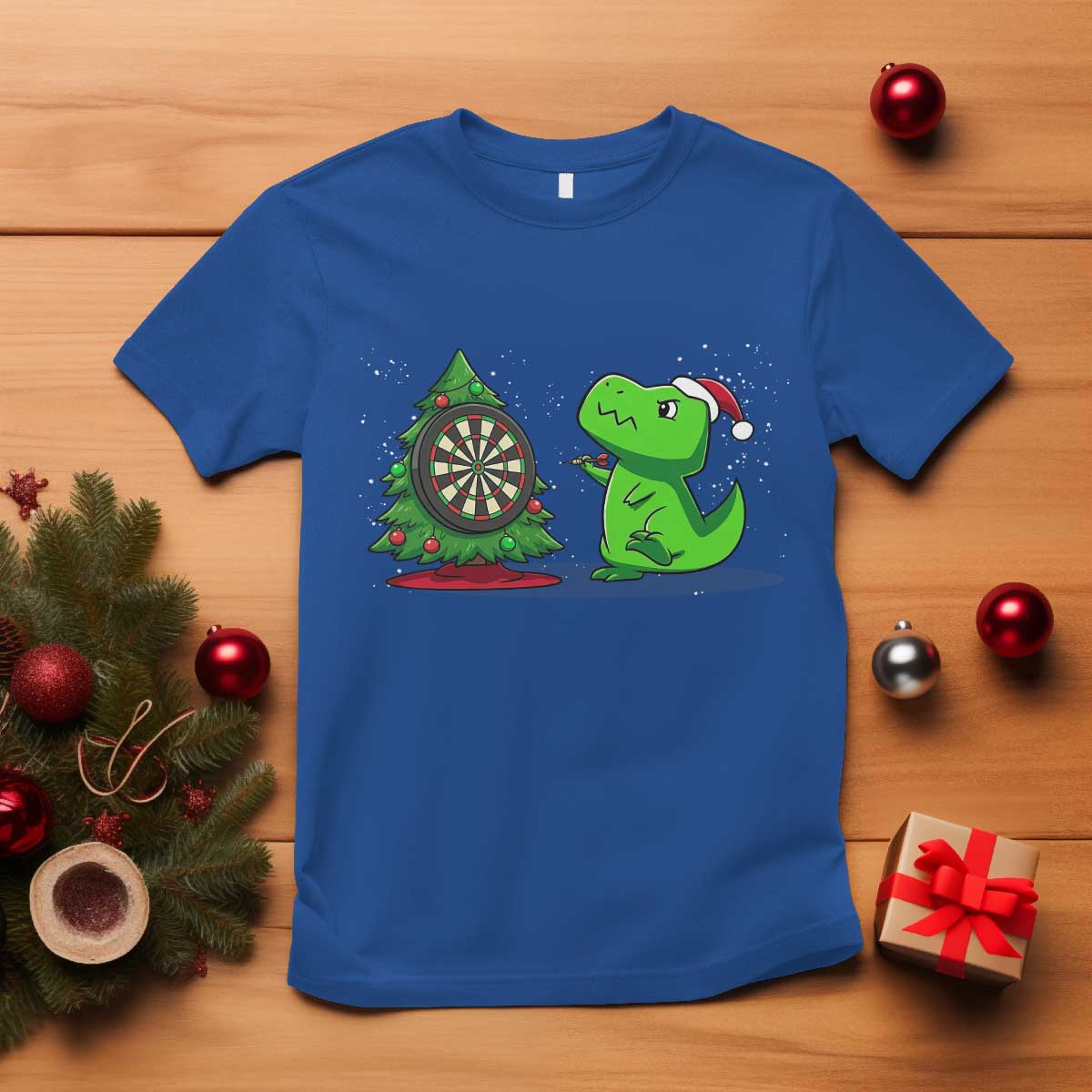 Christmas Dinosaur Dart Player T Shirt Funny Dino Lover TS12 Royal Blue Print Your Wear