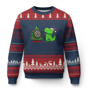 Christmas Dinosaur Dart Player Ugly Christmas Sweater Funny Dino Lover TS12 Navy Red Print Your Wear