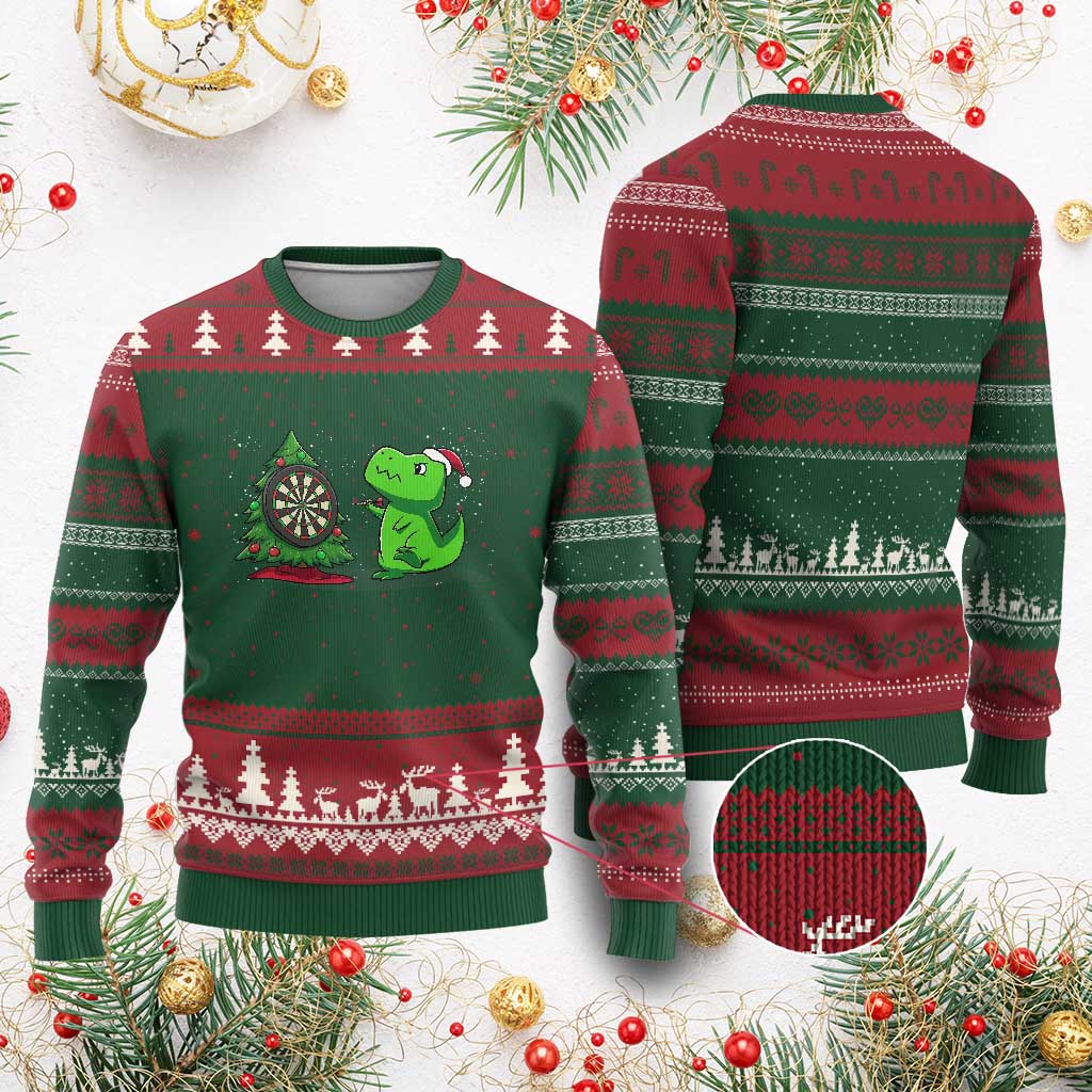 Christmas Dinosaur Dart Player Ugly Christmas Sweater Funny Dino Lover TS12 Red Green Print Your Wear