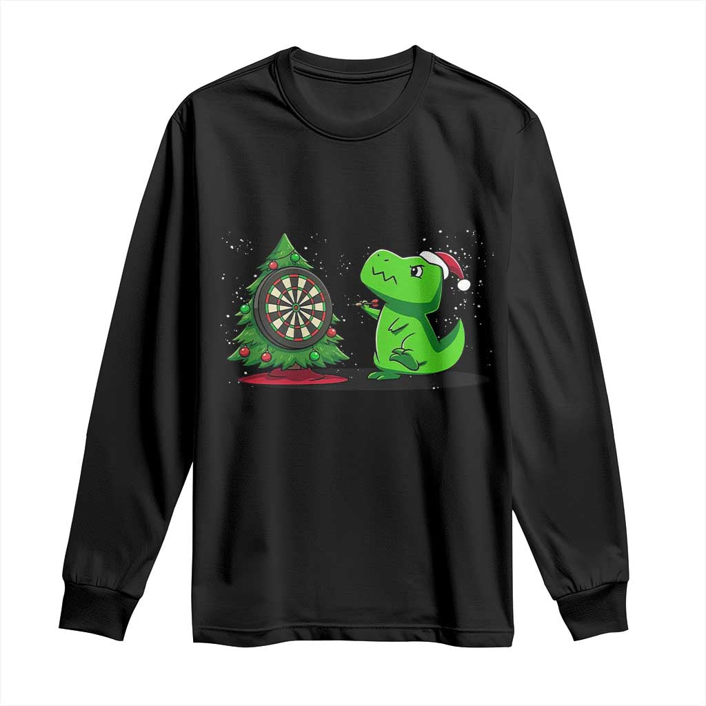 Christmas Dinosaur Dart Player Long Sleeve Shirt Funny Dino Lover TS12 Black Print Your Wear
