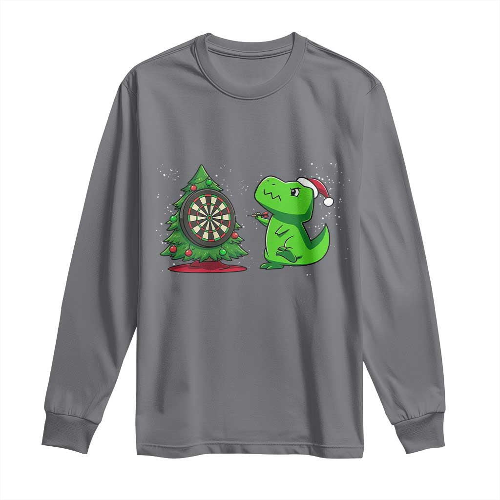 Christmas Dinosaur Dart Player Long Sleeve Shirt Funny Dino Lover TS12 Charcoal Print Your Wear