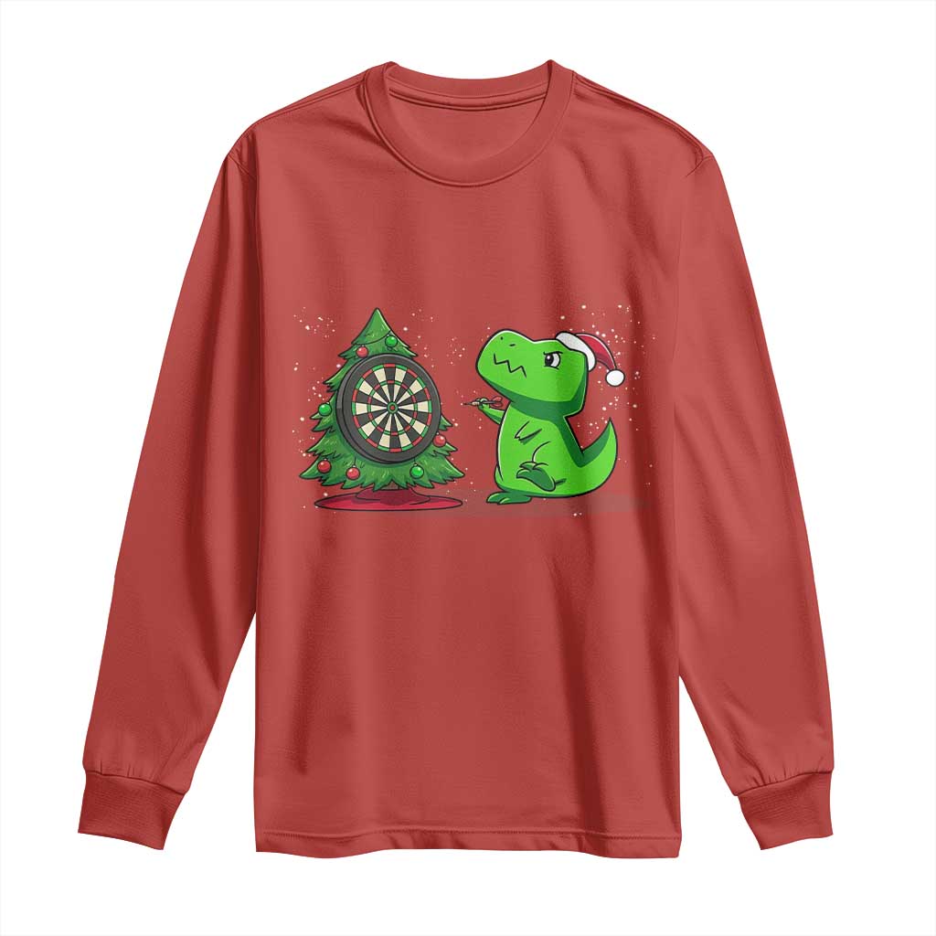 Christmas Dinosaur Dart Player Long Sleeve Shirt Funny Dino Lover TS12 Red Print Your Wear
