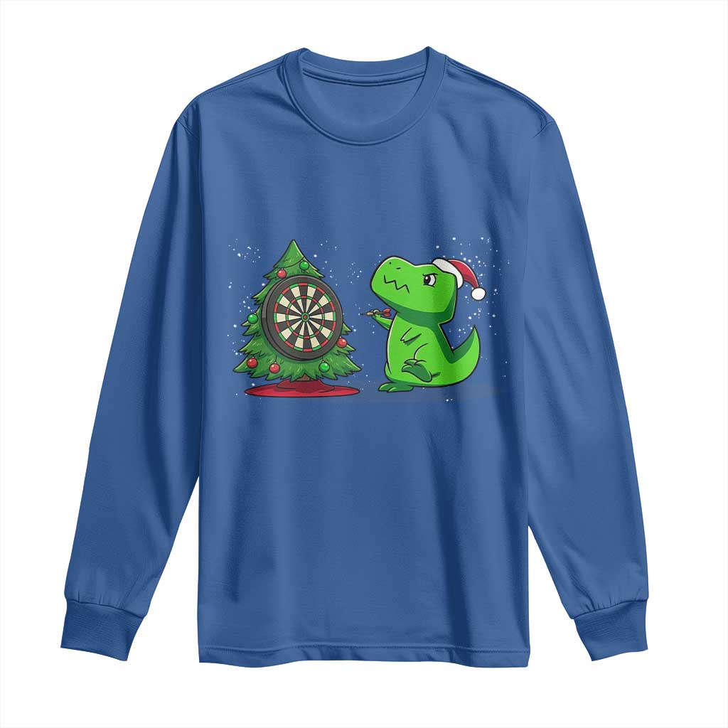 Christmas Dinosaur Dart Player Long Sleeve Shirt Funny Dino Lover TS12 Royal Blue Print Your Wear
