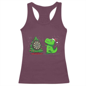 Christmas Dinosaur Dart Player Racerback Tank Top Funny Dino Lover TS12 Maroon Print Your Wear