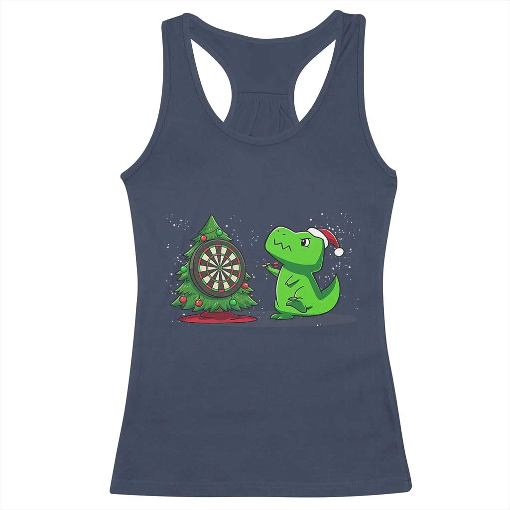 Christmas Dinosaur Dart Player Racerback Tank Top Funny Dino Lover TS12 Navy Print Your Wear