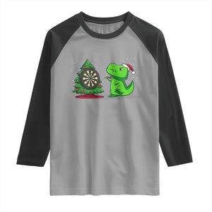 Christmas Dinosaur Dart Player Raglan Shirt Funny Dino Lover TS12 Sport Gray Black Print Your Wear