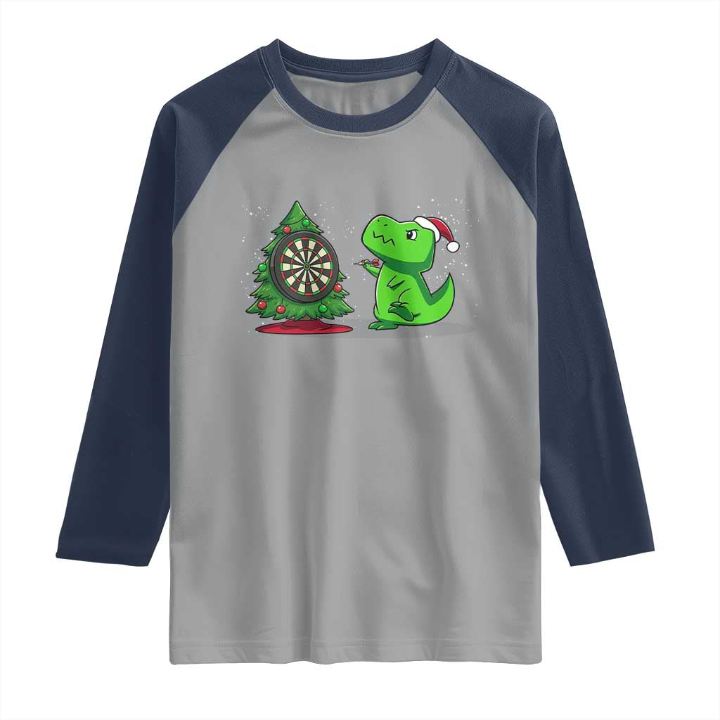Christmas Dinosaur Dart Player Raglan Shirt Funny Dino Lover TS12 Sport Gray Navy Print Your Wear