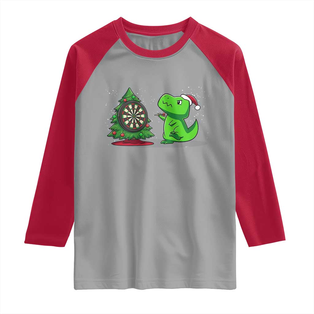Christmas Dinosaur Dart Player Raglan Shirt Funny Dino Lover TS12 Sport Gray Red Print Your Wear