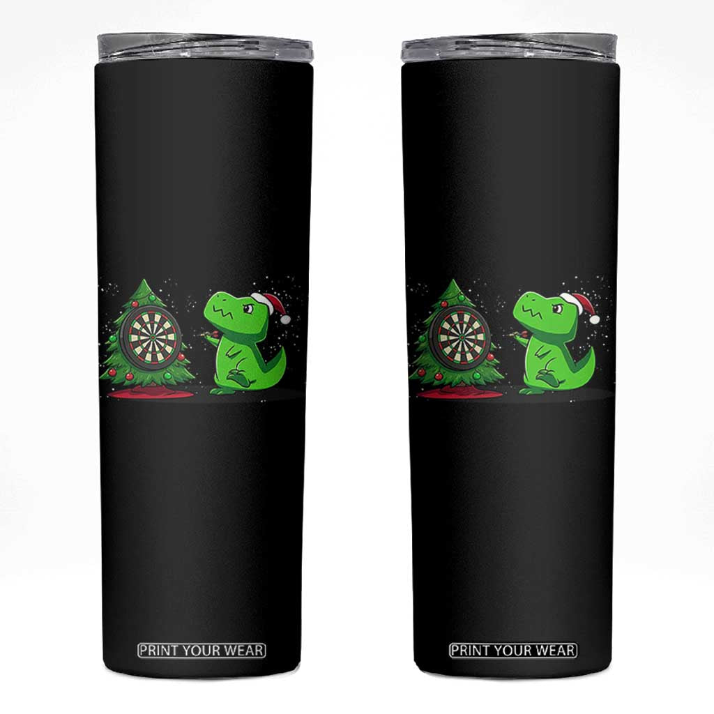 Christmas Dinosaur Dart Player Skinny Tumbler Funny Dino Lover TS12 Black Print Your Wear