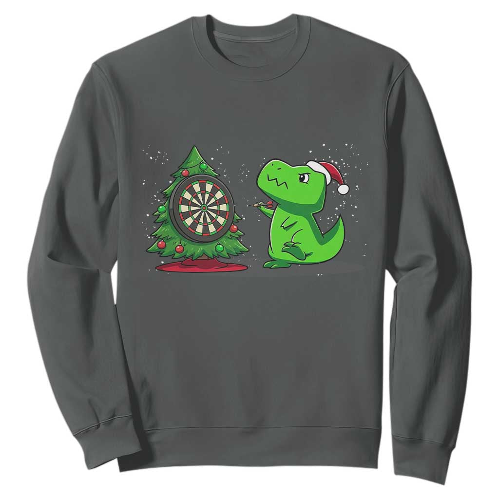 Christmas Dinosaur Dart Player Sweatshirt Funny Dino Lover TS12 Dark Heather Print Your Wear