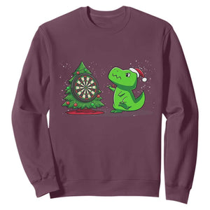 Christmas Dinosaur Dart Player Sweatshirt Funny Dino Lover TS12 Maroon Print Your Wear
