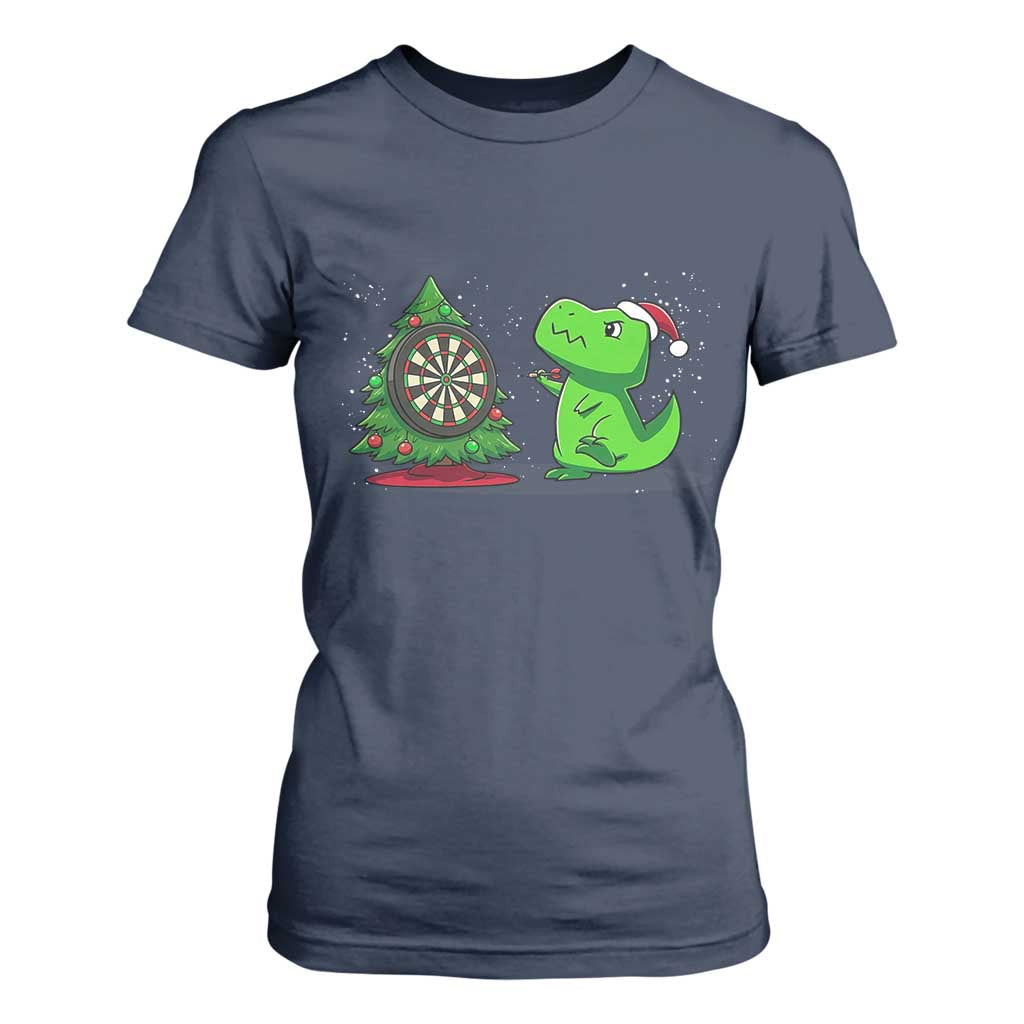 Christmas Dinosaur Dart Player T Shirt For Women Funny Dino Lover TS12 Navy Print Your Wear