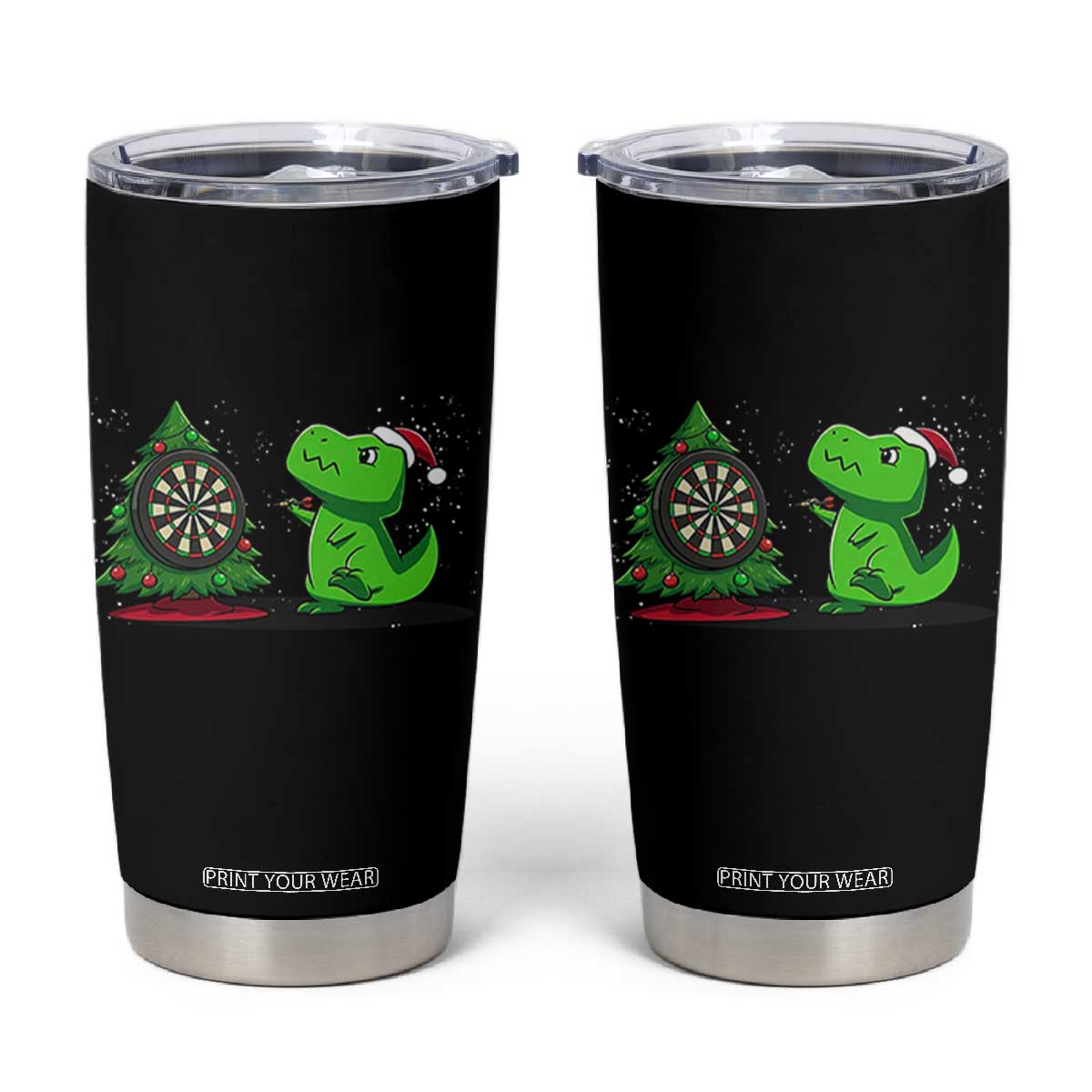 Christmas Dinosaur Dart Player Tumbler Cup Funny Dino Lover TS12 Black Print Your Wear