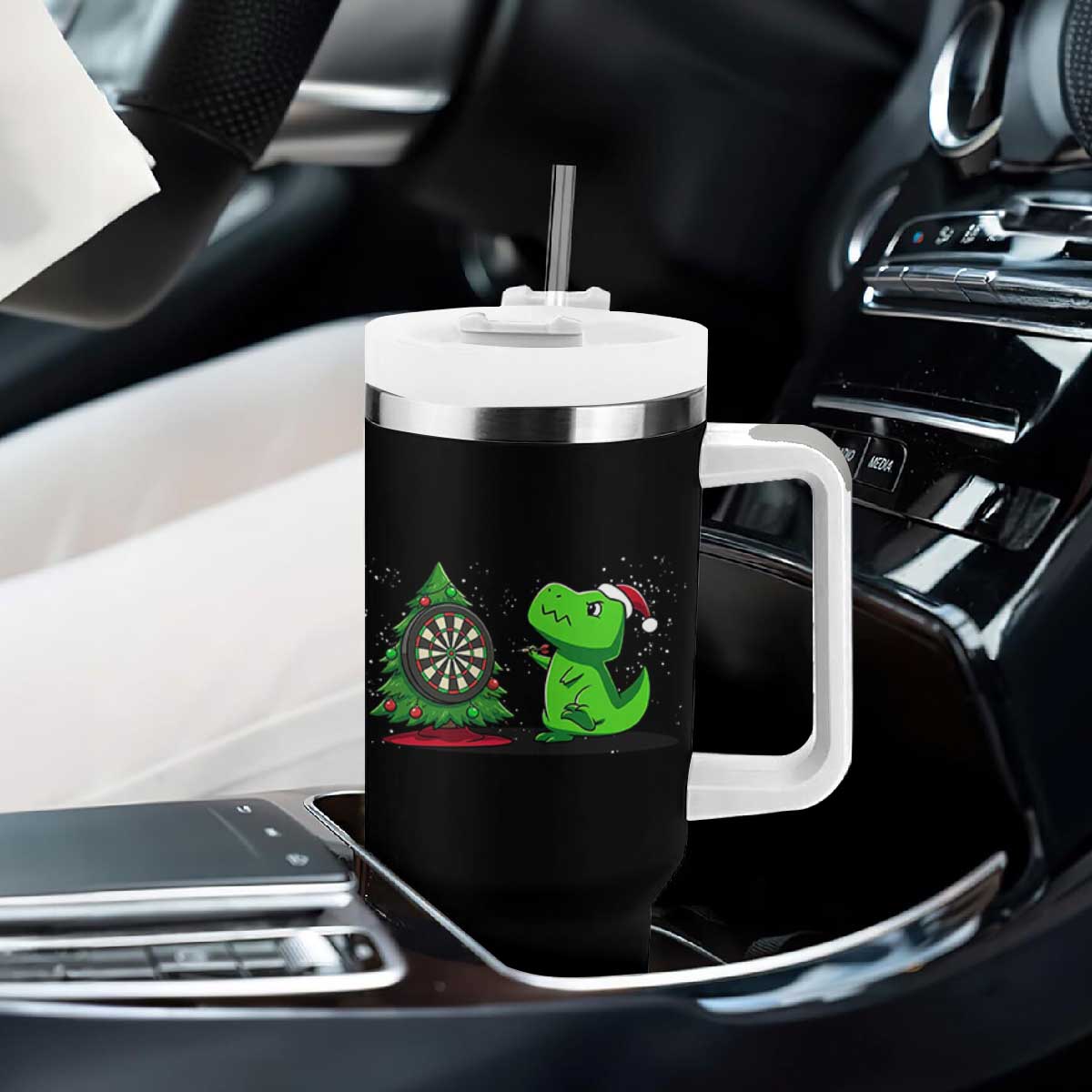 Christmas Dinosaur Dart Player Tumbler With Handle Funny Dino Lover TS12 Print Your Wear