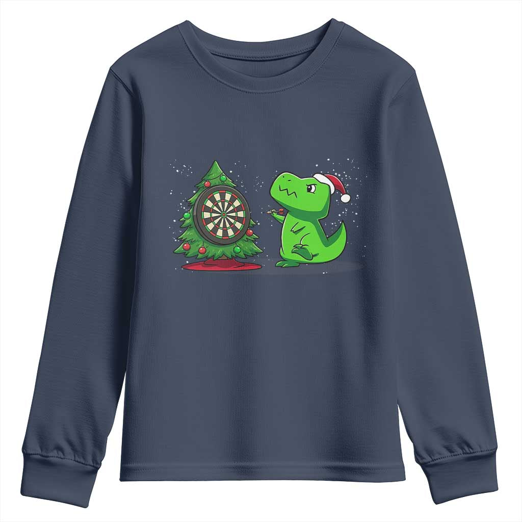 Christmas Dinosaur Dart Player Youth Sweatshirt Funny Dino Lover TS12 Navy Print Your Wear