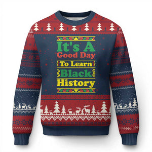 It Is A Good Day To Learn Black History Ugly Christmas Sweater African American Pride Teacher Gift TS12 Navy Red Print Your Wear