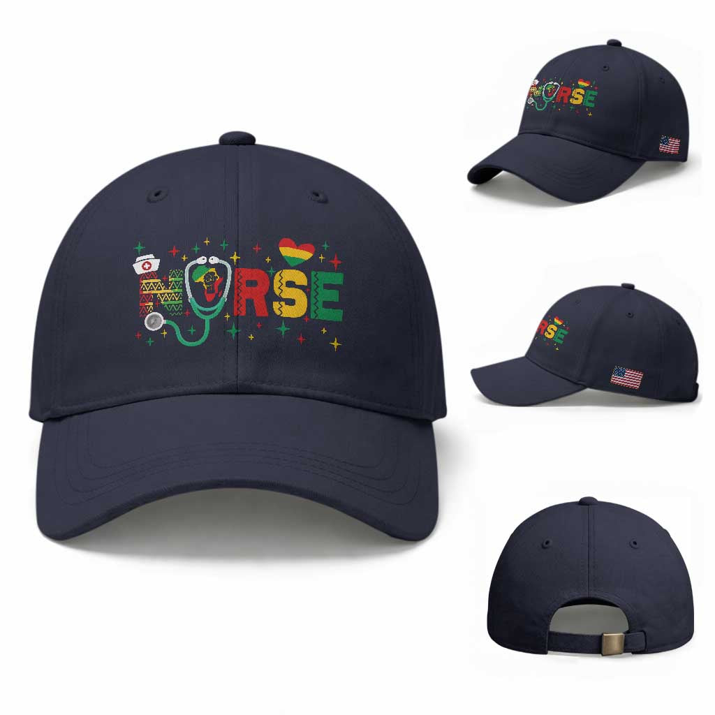 Proud Black Nurse Baseball Cap Black History Month Gift TS12 Baseball Cap Universal Fit Navy Print Your Wear