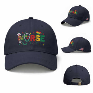 Proud Black Nurse Baseball Cap Black History Month Gift TS12 Baseball Cap Universal Fit Navy Print Your Wear