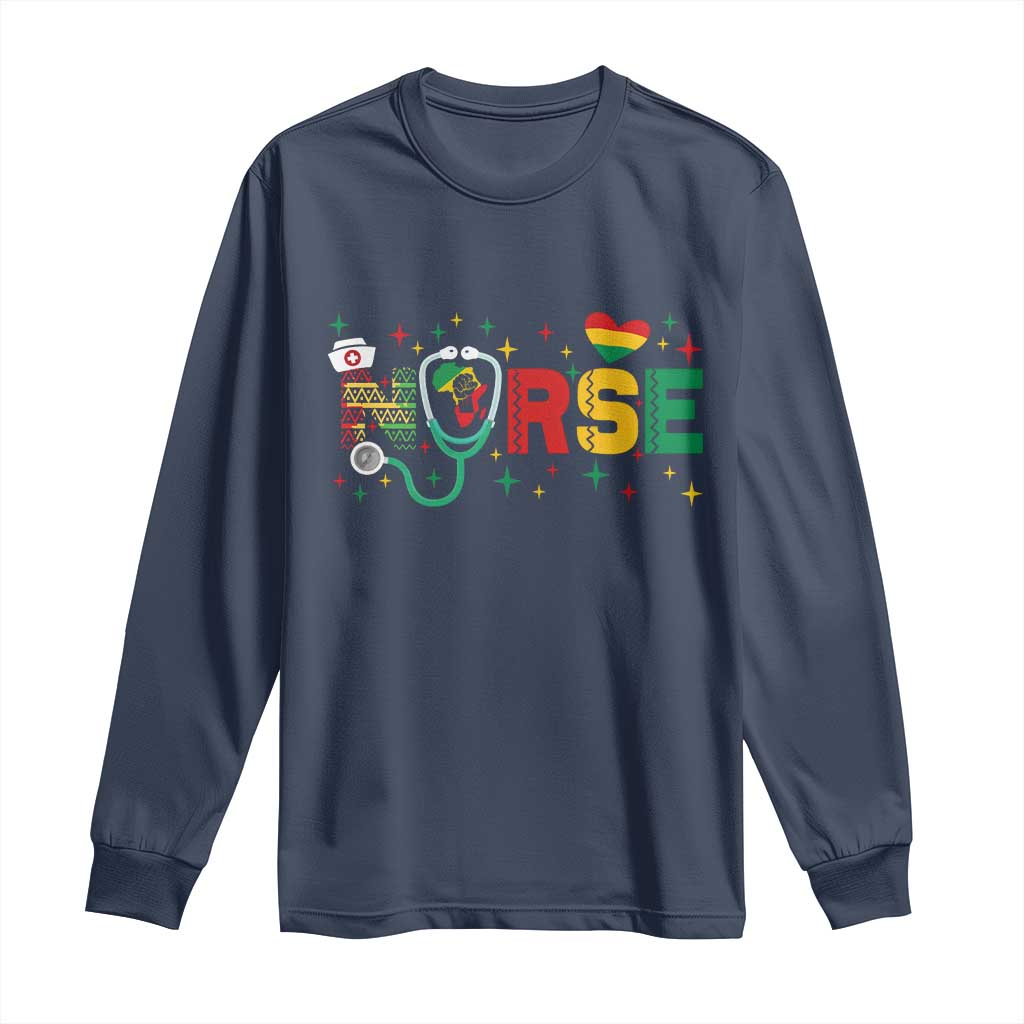 Proud Black Nurse Long Sleeve Shirt Black History Month Gift TS12 Navy Print Your Wear