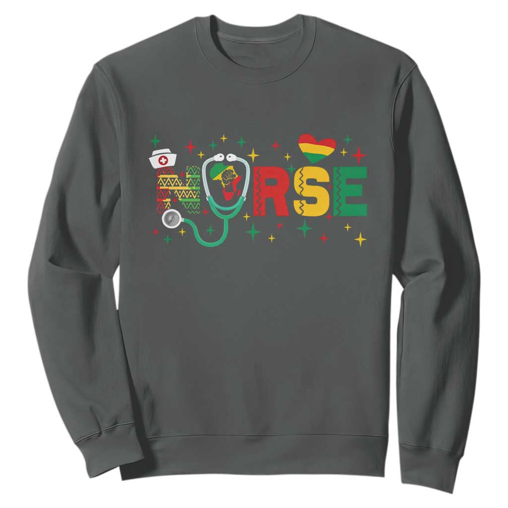 Proud Black Nurse Sweatshirt Black History Month Gift TS12 Dark Heather Print Your Wear