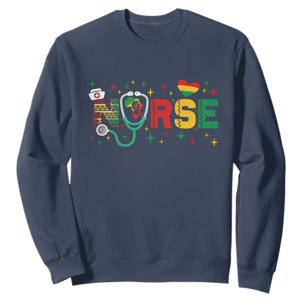 Proud Black Nurse Sweatshirt Black History Month Gift TS12 Navy Print Your Wear
