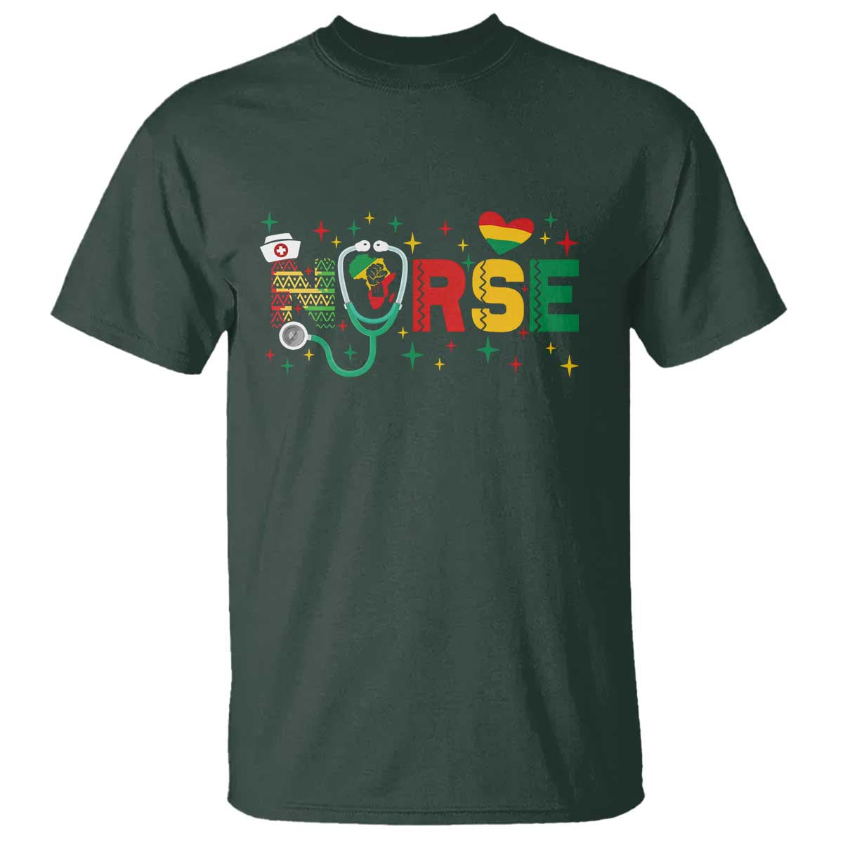 Proud Black Nurse T Shirt Black History Month Gift TS12 Dark Forest Green Print Your Wear