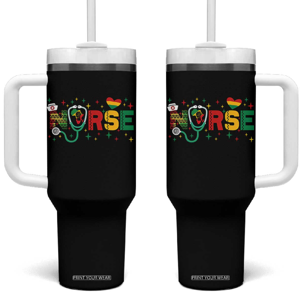 Proud Black Nurse Tumbler With Handle Black History Month Gift TS12 One Size: 40 oz Black Print Your Wear