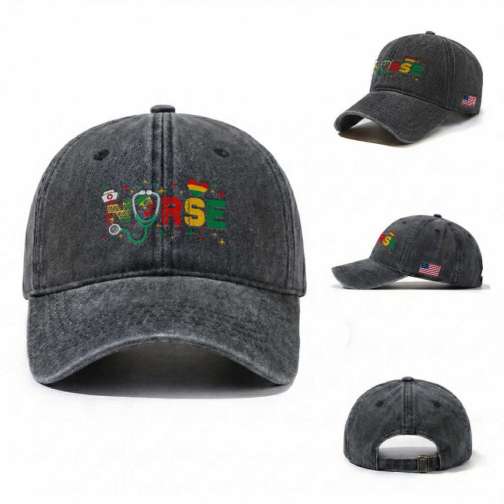 Proud Black Nurse Washed Cotton Baseball Cap Black History Month Gift TS12 Washed Cap Universal Fit Dark Gray Print Your Wear