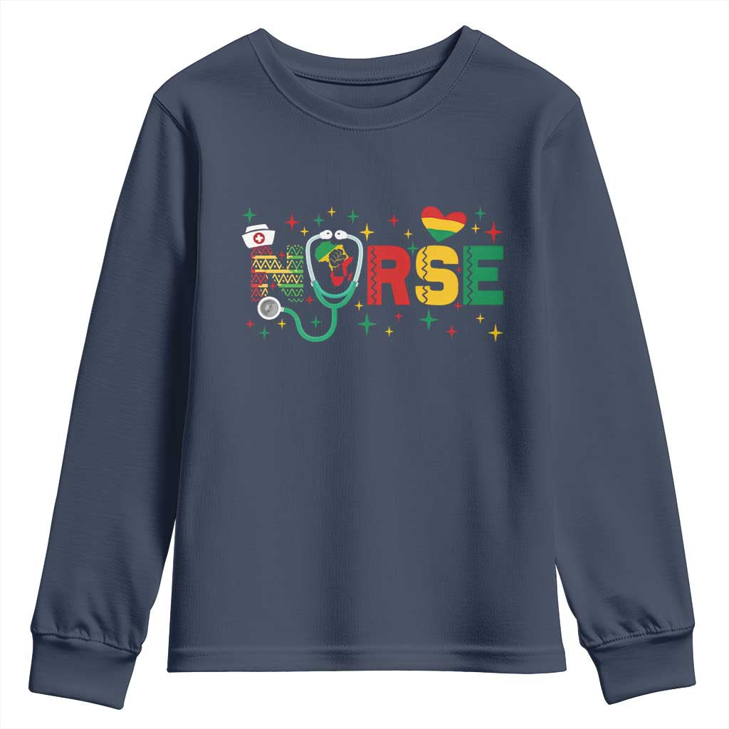 Proud Black Nurse Youth Sweatshirt Black History Month Gift TS12 Navy Print Your Wear