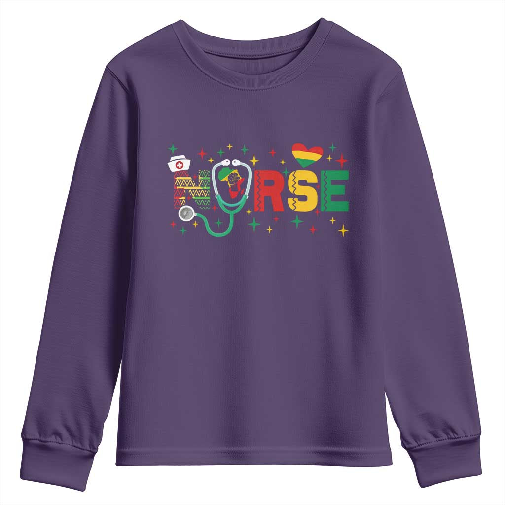 Proud Black Nurse Youth Sweatshirt Black History Month Gift TS12 Purple Print Your Wear