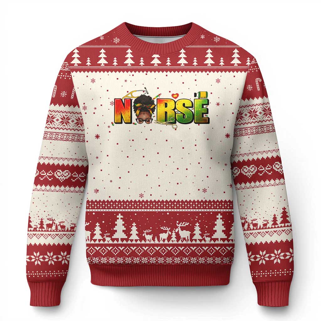Proud Black Nurse Ugly Christmas Sweater Black History Month Healthcare Gift TS12 Beige Red Print Your Wear
