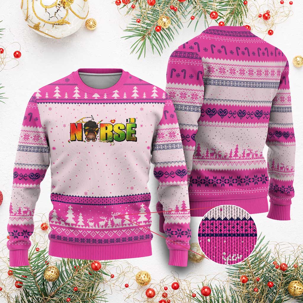 Proud Black Nurse Ugly Christmas Sweater Black History Month Healthcare Gift TS12 Hot Pink Print Your Wear