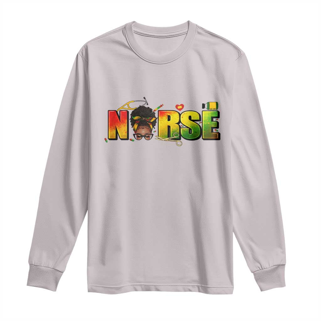 Proud Black Nurse Long Sleeve Shirt Black History Month Healthcare Gift TS12 Ice Gray Print Your Wear
