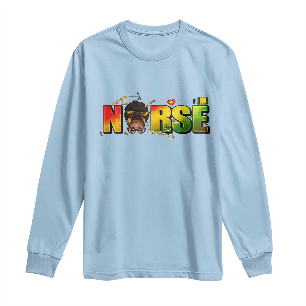 Proud Black Nurse Long Sleeve Shirt Black History Month Healthcare Gift TS12 Light Blue Print Your Wear
