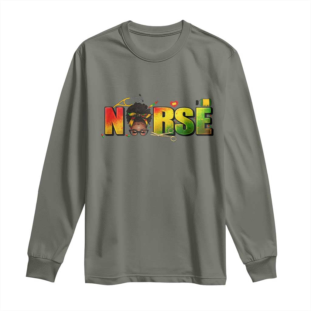 Proud Black Nurse Long Sleeve Shirt Black History Month Healthcare Gift TS12 Military Green Print Your Wear
